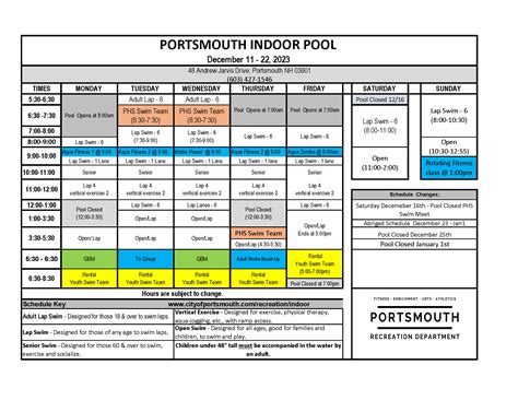 Indoor Pool Schedule | City of Portsmouth