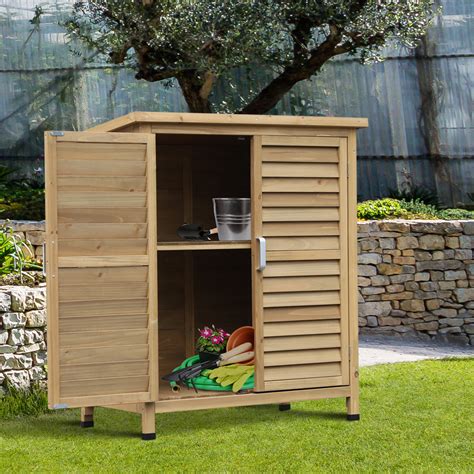 Outsunny Garden Storage Shed Solid Fir Wood Garage Organisation Sturdy ...