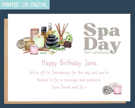 Spa Day Gift Card Gift Certificate Template Printable Spa | Etsy UK