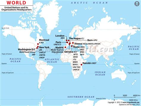 UN (United Nations) Organisations Headquarters Map