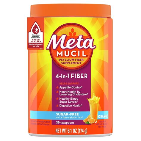 Metamucil Psyllium Sugar-Free Fiber Supplement Powder, Orange, 30 Tsp ...