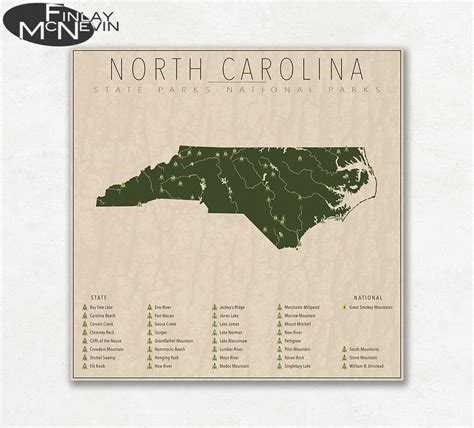 NORTH CAROLINA PARKS National and State Park Map Fine Art | Etsy