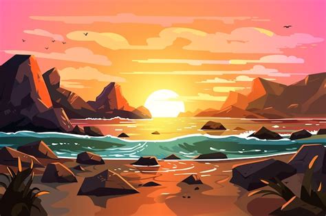 Premium Vector | Background sunset on the beach A stunning illustration ...