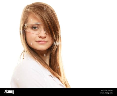 Woman student in laboratory goggles Cut Out Stock Images & Pictures - Alamy