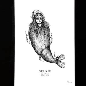 Selkie Print Seal Art Ocean Animal Art Surrealism Magical Decor Folk ...