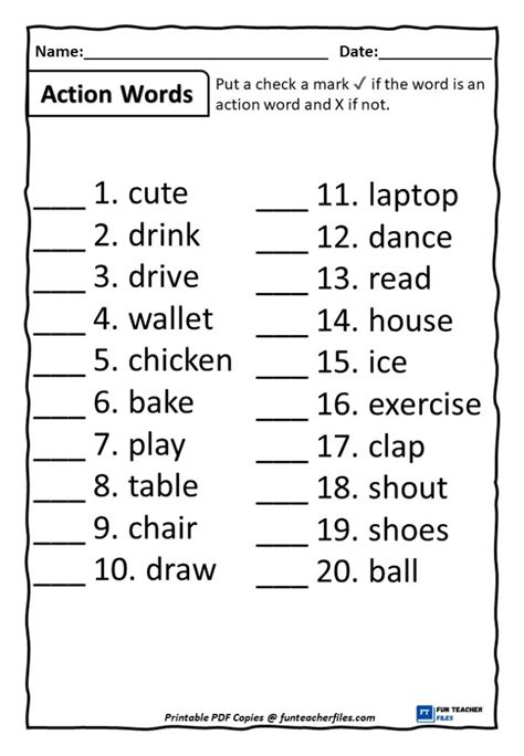 Action Words Worksheets Set 2 - Fun Teacher Files