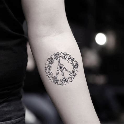 Peace Sign Flower Temporary Tattoo Sticker - OhMyTat