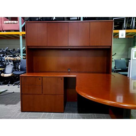 Used L-Shaped Desk with Hutch and File Cabinet - Vision Office Interiors