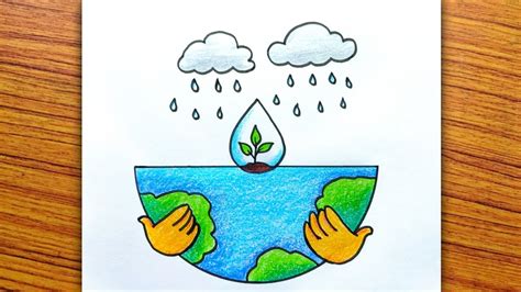 World Water Day Poster Drawing Colour Easy | Save Water Save Earth Drawing | Save Water Save ...