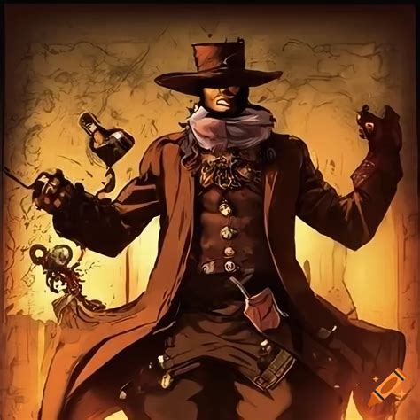 Poster of a steampunk wild west outlaw gang on Craiyon