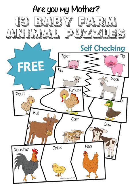 FREE Farm Animals and their Babies Printables Puzzles Activities | Farm animals preschool, Farm ...