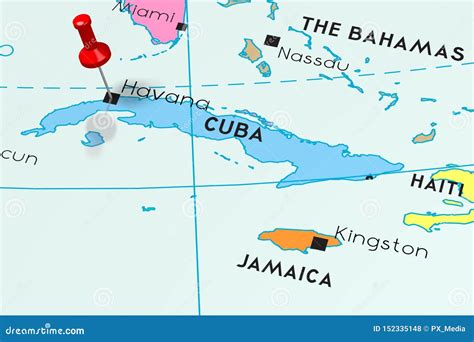 Cuba, Havana - Capital City, Pinned on Political Map Stock Illustration ...