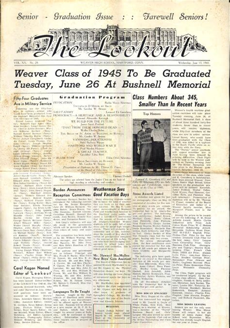 Weaver High School THE LOOKOUT Graduation Issue 6/13 1945 Hartford CT