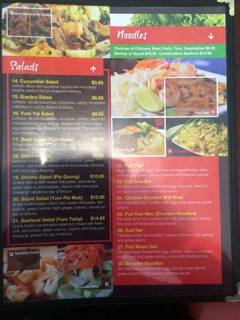 Menu at Thai Kitchen restaurant, Pocatello