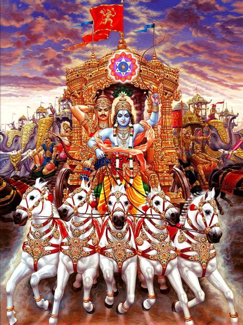 Art indien - Mahabharat - Lord Krishna conduite Chariot de Arjun ...