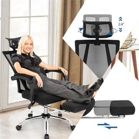 Ergonomic Recliner Mesh Office Chair with Adjustable Footrest - Costway