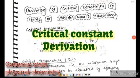 |Derivation of critical constant from van der Waal equation| Easy notes ...