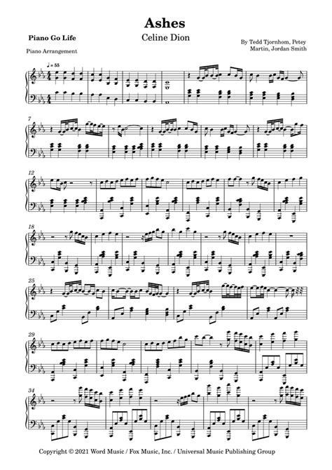 Ashes (arr. Piano Go Life) Sheet Music | Celine Dion | Piano Solo