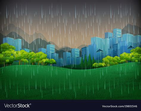 Nature scene with rainy day in city illustration. Download a Free Preview or High Quality Adobe ...