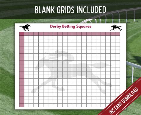 Derby Party Betting Squares, Horse Race Squares Exacta Bets, Derby ...