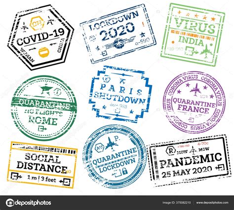 Covid Collection Grunge Passport Stamps Isolated White Corona Virus Lock Stock Vector Image by ...