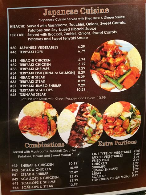 Menu at Tsunami restaurant, Bowling Green