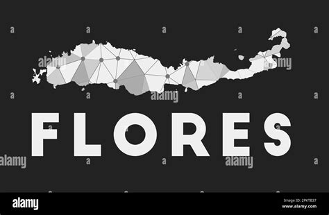 Flores - communication network map of island. Flores trendy geometric design on dark background ...