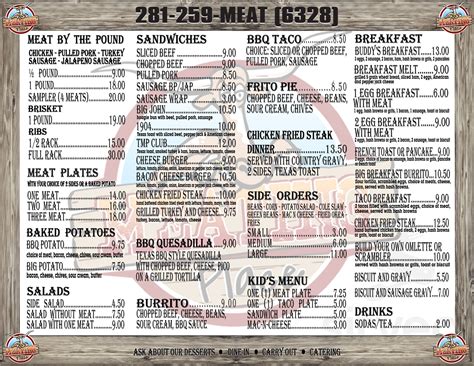 The Meating Place BBQ menu in Montgomery, Texas, USA