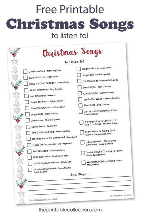 Christmas Songs To Listen To - Free Printable List | Christmas songs ...