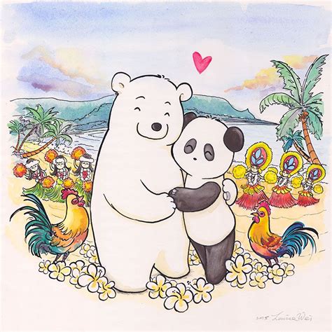 Commission: Honeymoon in Hawaii | Cute panda wallpaper, Polar bear art, Panda hug