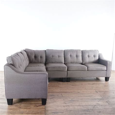 Large Grey Linen Upholstered Sectional Sofa | Grey sectional couch ...