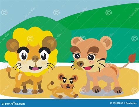 CUTE LION FAMILY CARTOON stock vector. Illustration of long - 59001053