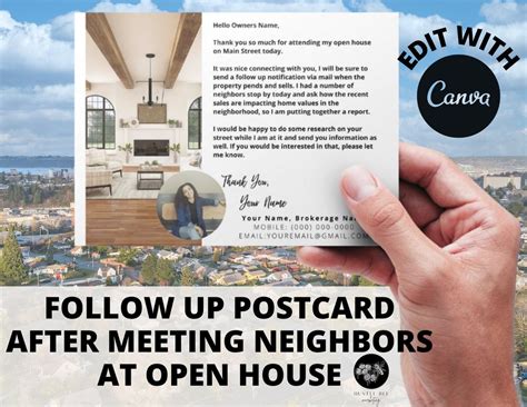 EDITABLE Postcard Canva Template Customizable Template Neighbor Follow up After Open House ...