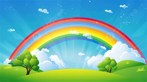 Cartoon Rainbow Overlooking The Countryside Background, Rainbow Picture For Kids, Rainbow ...