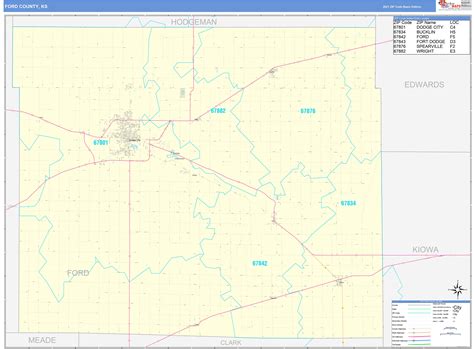 Ford County, KS Zip Code Wall Map Basic Style by MarketMAPS