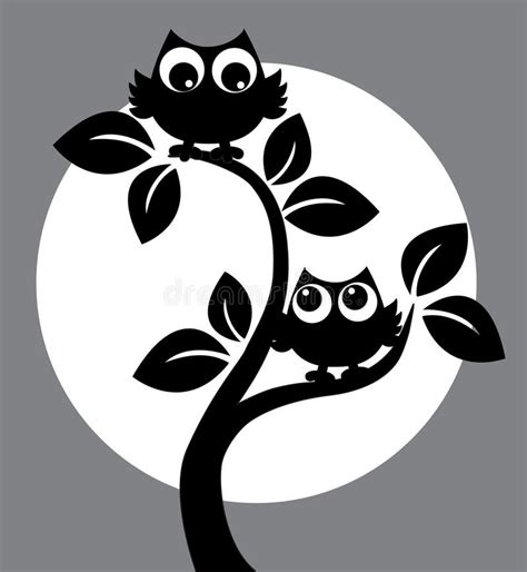 Silhouette of Two Black Owls in a Tree Stock Vector - Illustration of ...