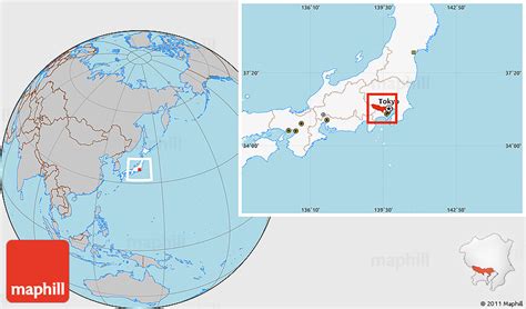 Gray Location Map of Tokyo, highlighted country