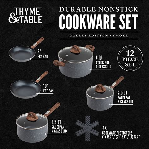 Thyme & Table 12 Piece Non-Stick Cookware Set, Smoke Gray, Suitable for All Cooktops - Walmart.com