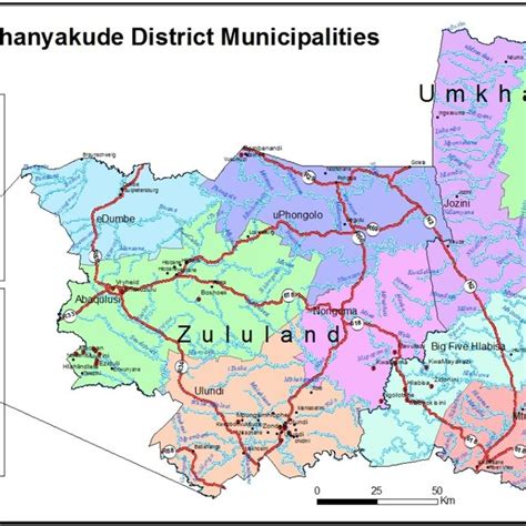 Map of Umkhanyakude and Zululand Districts, KwaZulu-Natal province ...