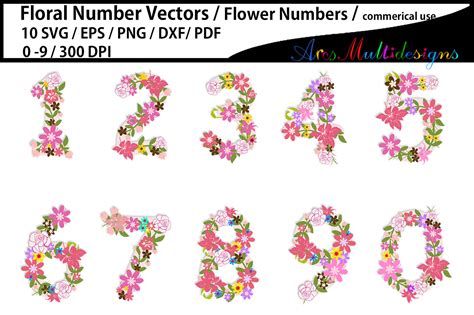 floral numbers clipart / floral numbers svg / flower numbers svg By ...