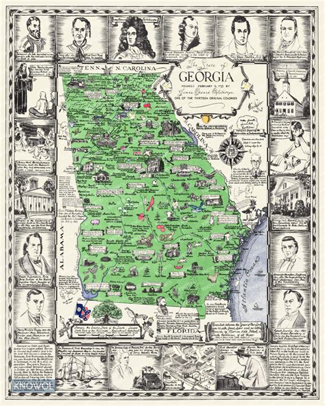 Vintage map of Georgia, one page history dedicated to the Old Timers - KNOWOL