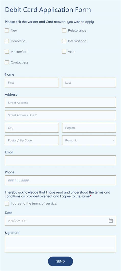 Free Debit Card Application Form Template | 123FormBuilder