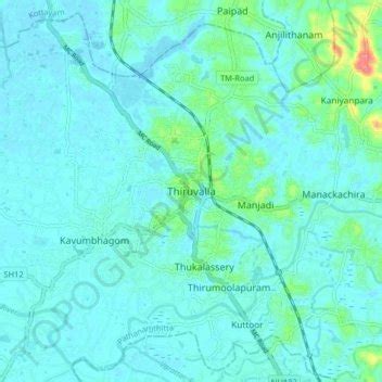 Thiruvalla topographic map, elevation, terrain