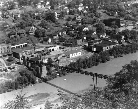 Hazard, KY. 1939. Rock foot bridge leads to the rail road yards. | Hazard kentucky, Appalachian ...