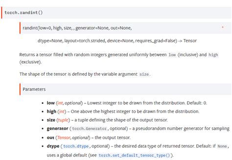 [docs] Unclear return type of torch.randint and extra comma in arg spec ...