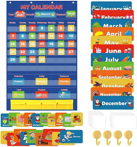 Classroom Calendar Pocket Chart, School Calendar for Kids Learning for Home, Homeschool ...