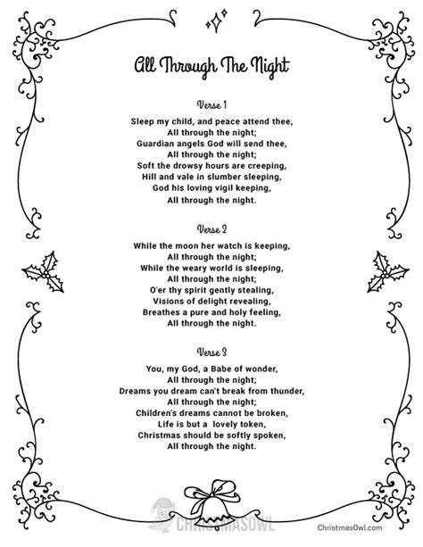 Free Printable Lyrics for All Through the Night