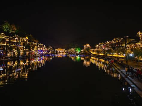 Scenery view in the night of fenghuang old town .phoenix ancient town or Fenghuang County is a ...