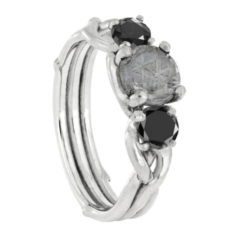 Black Diamond Engagement Ring With Meteorite Stone - Etsy