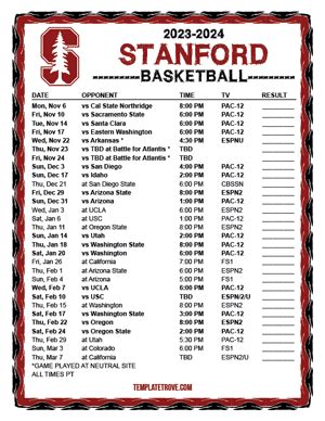 Printable 2023-2024 Stanford Cardinal Basketball Schedule